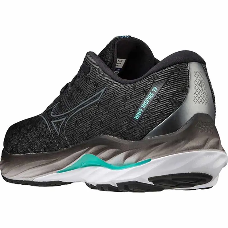 Mizuno Men s Wave Inspire 19 Black Metallic Grey Biscay Green